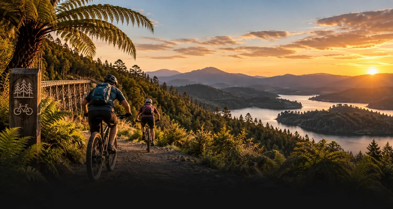The Timber Trail running through tall native forest in Pureora.