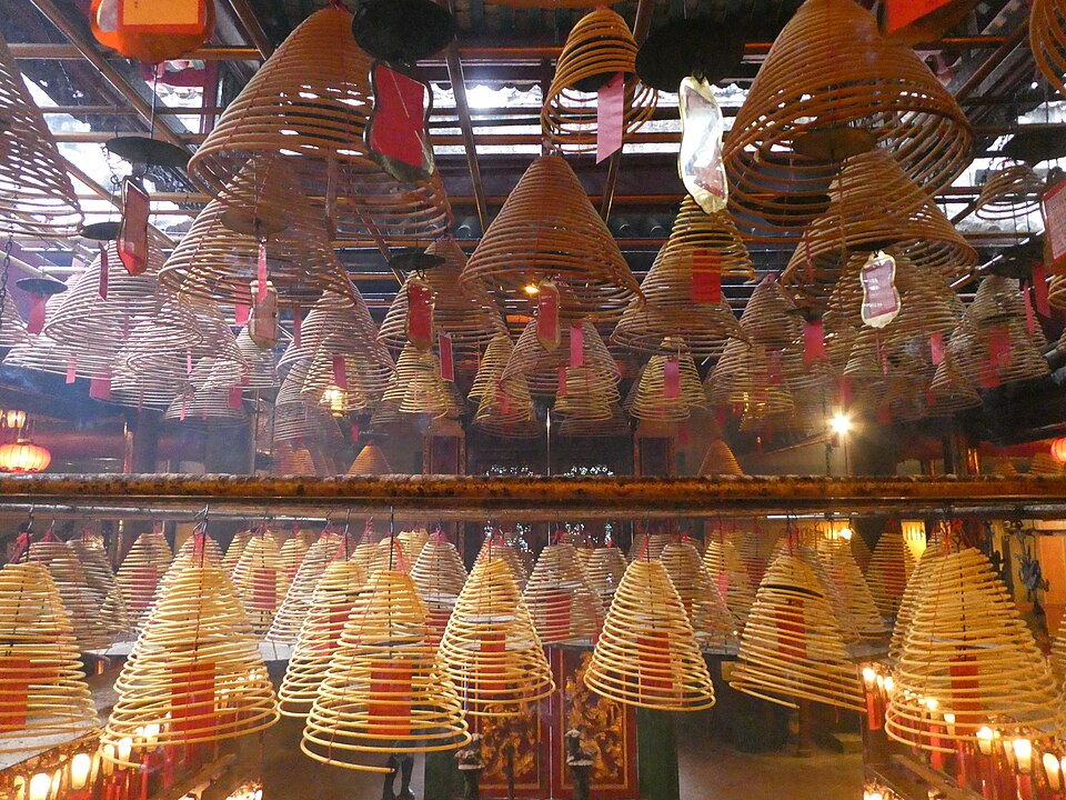 Incense coils hanging from the ceiling of Man Mo Temple
