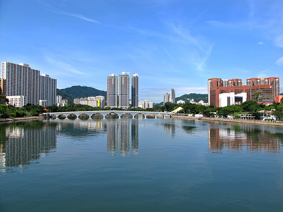 The Shing Mun River in Sha Tin, with its riverside paths and housing towers